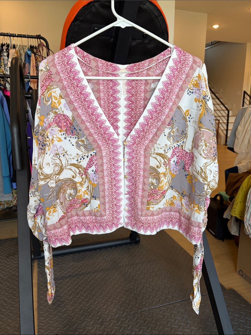 Ted Baker Pink and Gold Baroque Print Tunic Top